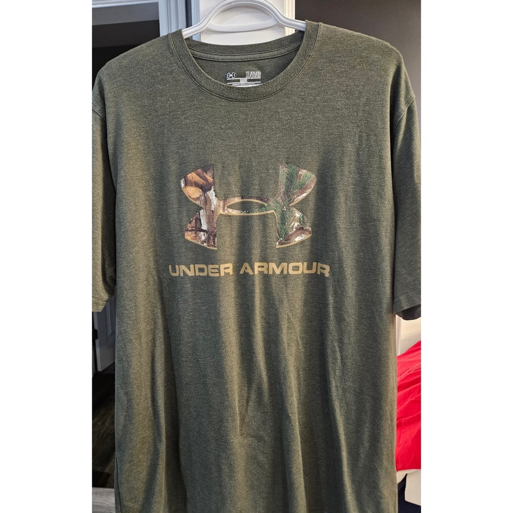 Blokecore Armour Mens XL Olive Green Camo Big Logo Loose Fit Graphic T-Shirt